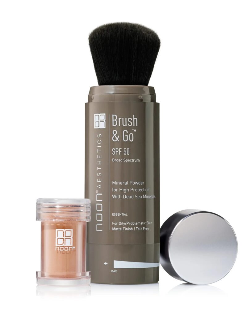 NOON Aesthetics Brush&Go mineralinė SPF 50 saulės apsaugos pudra su šepetėliu